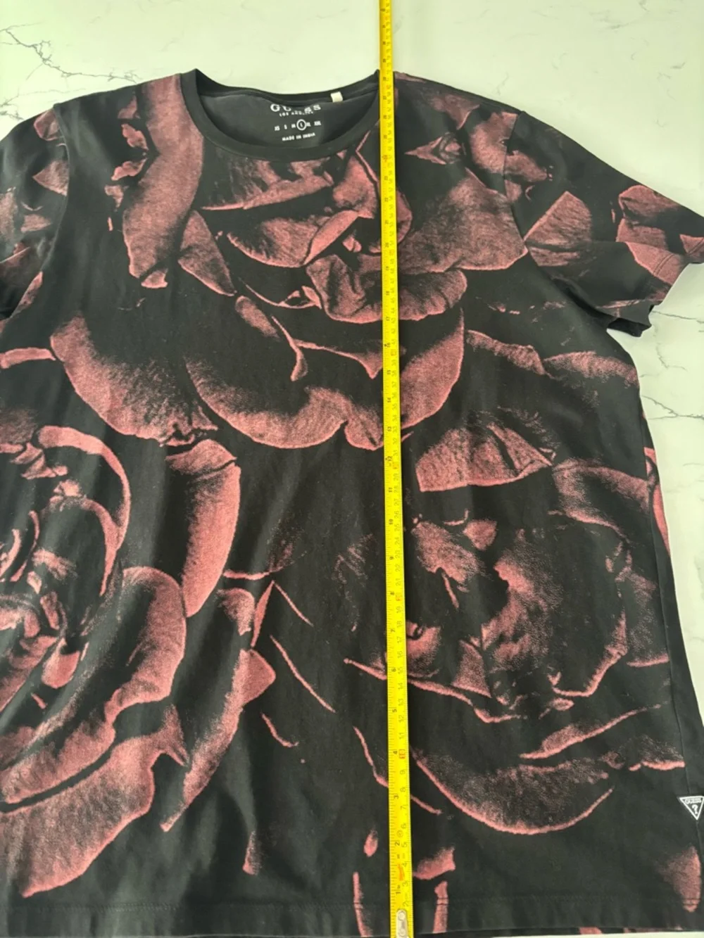 GUESS Black T-Shirt with Dusty Rose Floral Print - Picture 5 of 7